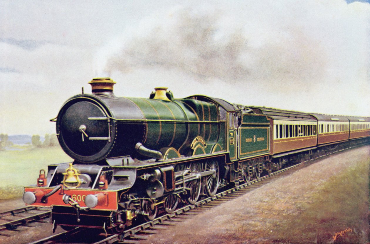 Rei George V do GWR Cornish Railway Express, ilustração de The Wonder Book de ferrovias, décima quarta edição, editado por Harry Golding, 1929 de English School