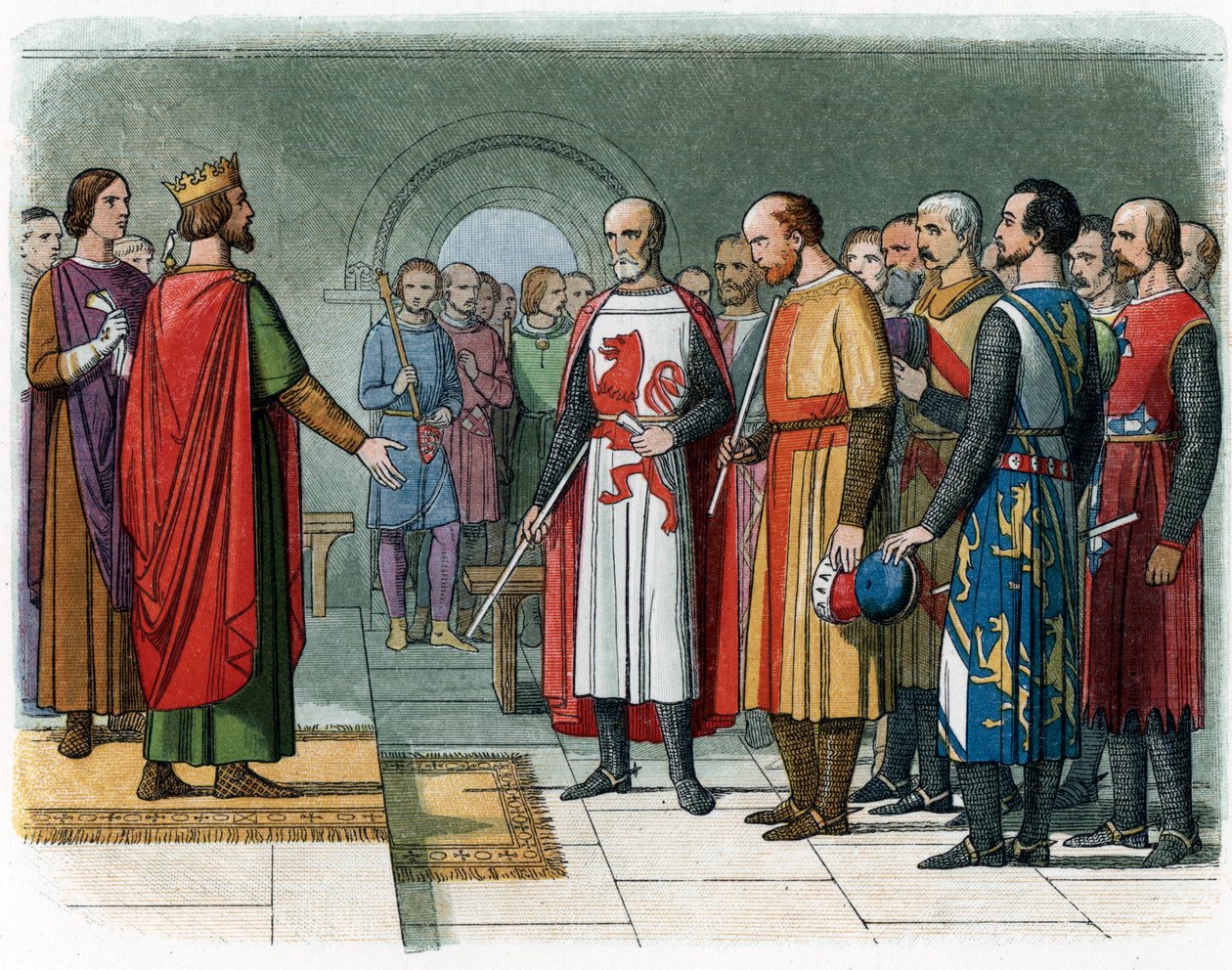 Rei Henrique III de Inglaterra perante a Comissão Baronesa liderada por Simon V de Montfort, ilustração de 