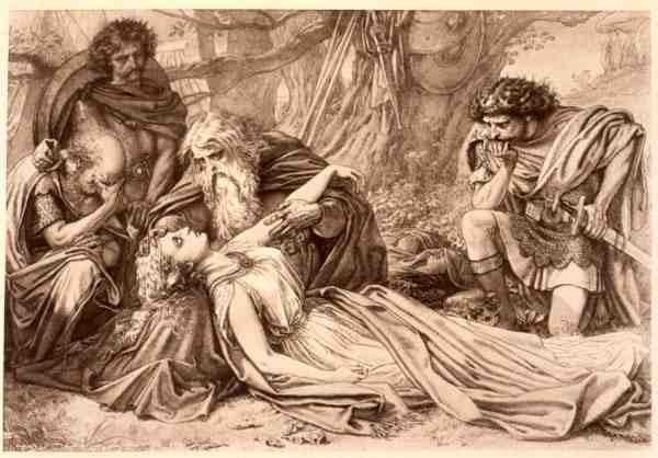 Rei Lear, Acto 5 Cena 3, de William Shakespeare (1564-1616) (gravura) de English School