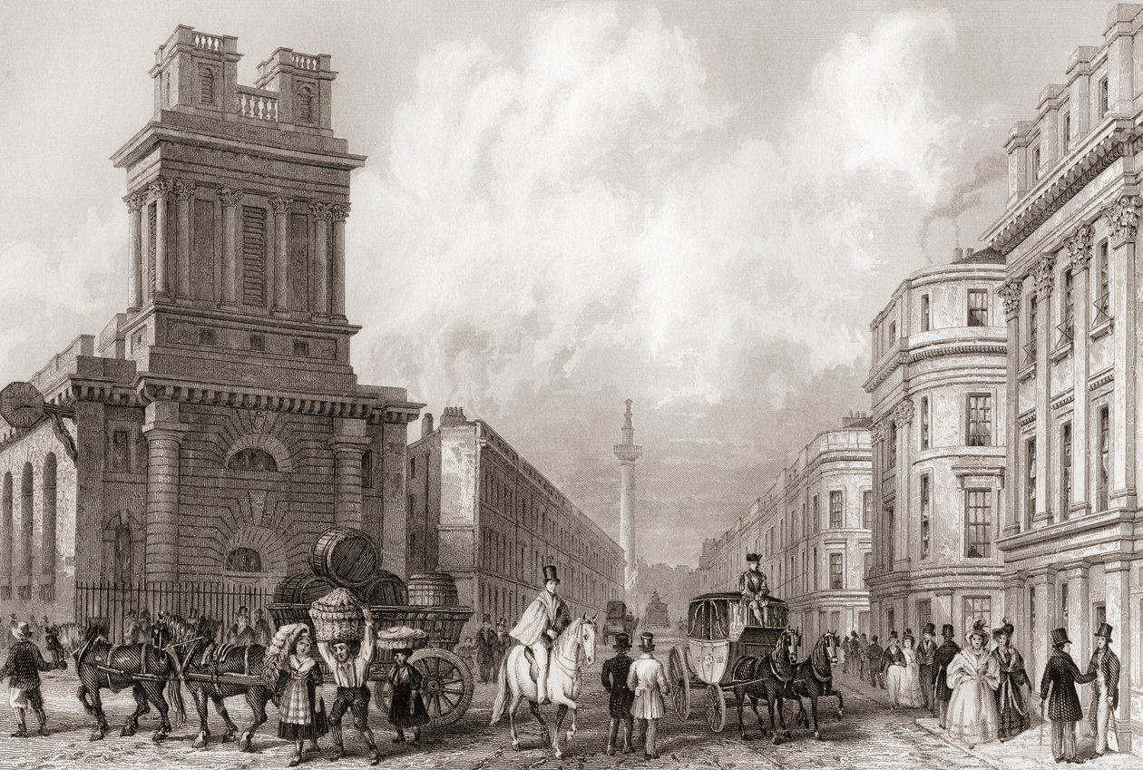 King William Street e St Mary Woolnoth, Londres, Inglaterra de English School