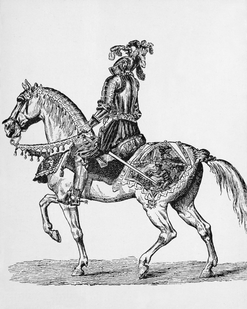 Cavaleiro a cavalo em traje de gala dos anos 1400 de English School