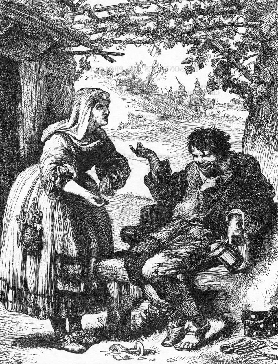 La Megere tamed (The Taming of the Shrew) - Ilustração em "Works complete by William Shakespeare" 1866 - As ilustrações e a forma geral desta edição são emprestadas do Shakespeare ilustrado de Cassell, publicado em Londres de English School