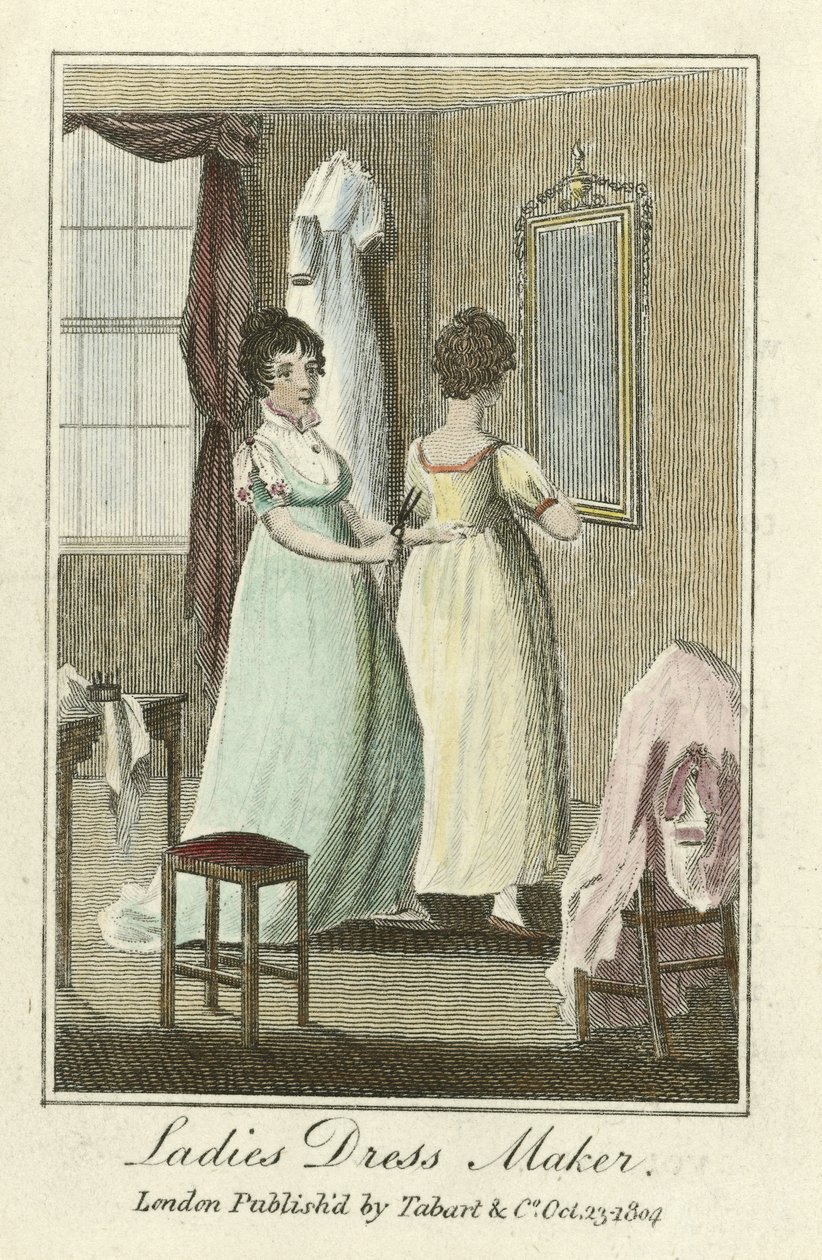 Senhoras Dress Maker, pub. 1804 (gravura a cores) de English School
