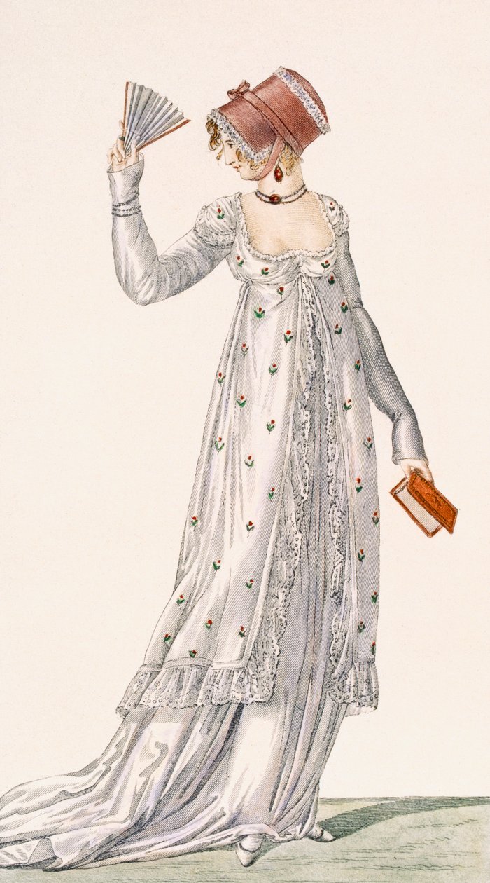 Senhoras vestido de noite, moda placa de Ackermanns Repository of Arts, pub. 1814 de English School