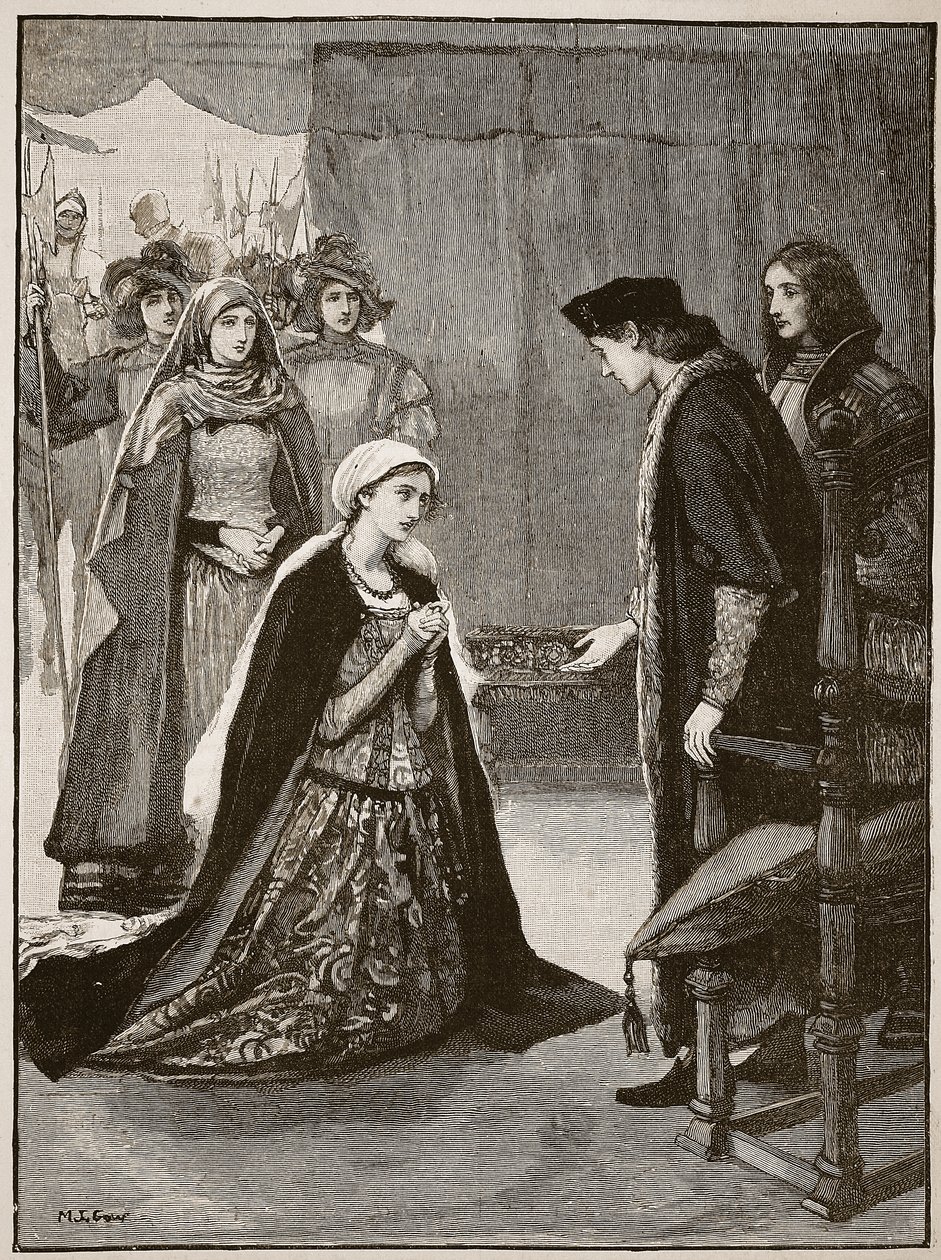 Lady Catherine Gordon antes de Henrique VII, ilustração da história ilustrada de Cassells da Inglaterra (foto sépia) de English School