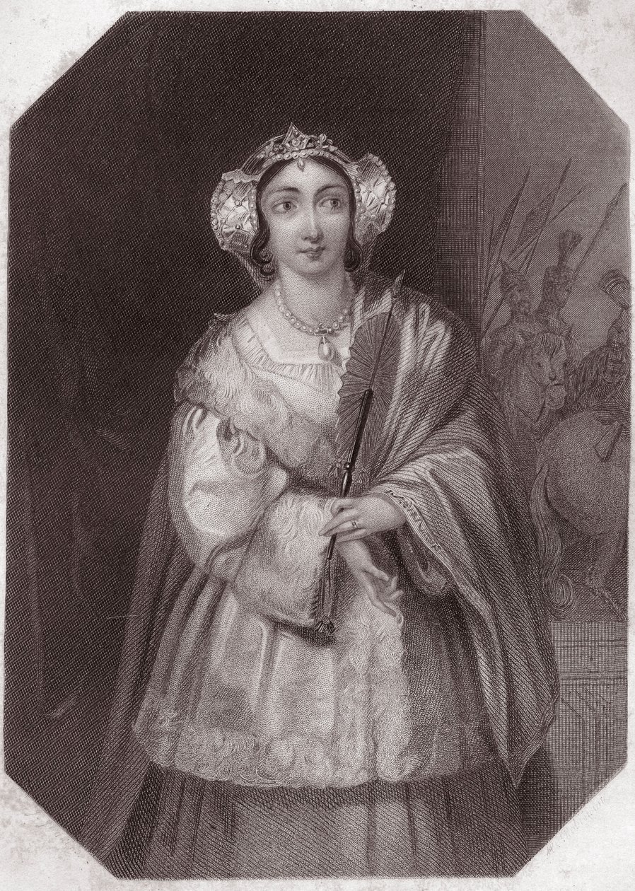 Lady Percy (Henrique IV) (Rei Henrique IV) em - "Galeria das mulheres de Shakespeare, coleção de quarenta e cinco retratos sérios das primeiras artistas de Londres, enriquecidos com avisos críticos e literários" por volta de 1838 - da "Galeria das mulheres de English School