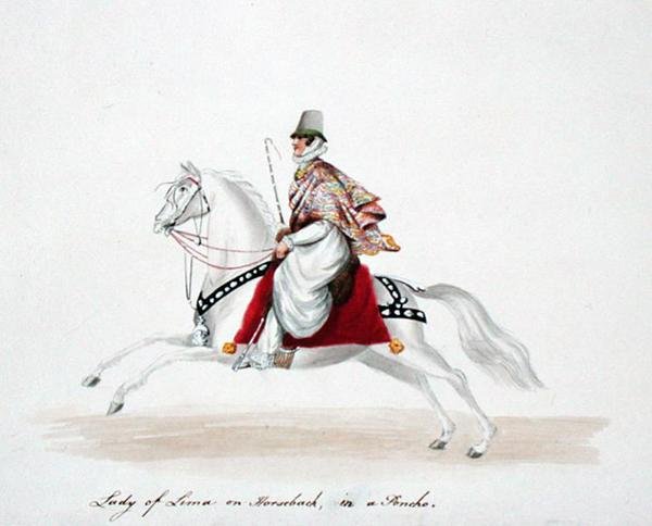 Senhora de Lima a Cavalo num Poncho de English School