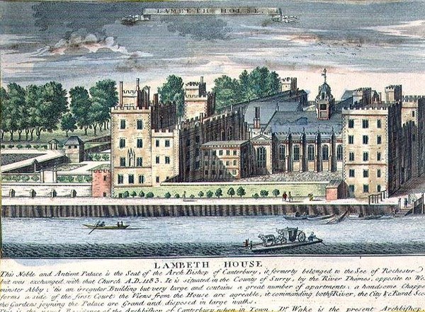 Lambeth House, Residência do Arcebispo de Canterbury, c.1715-37 (gravura) de English School