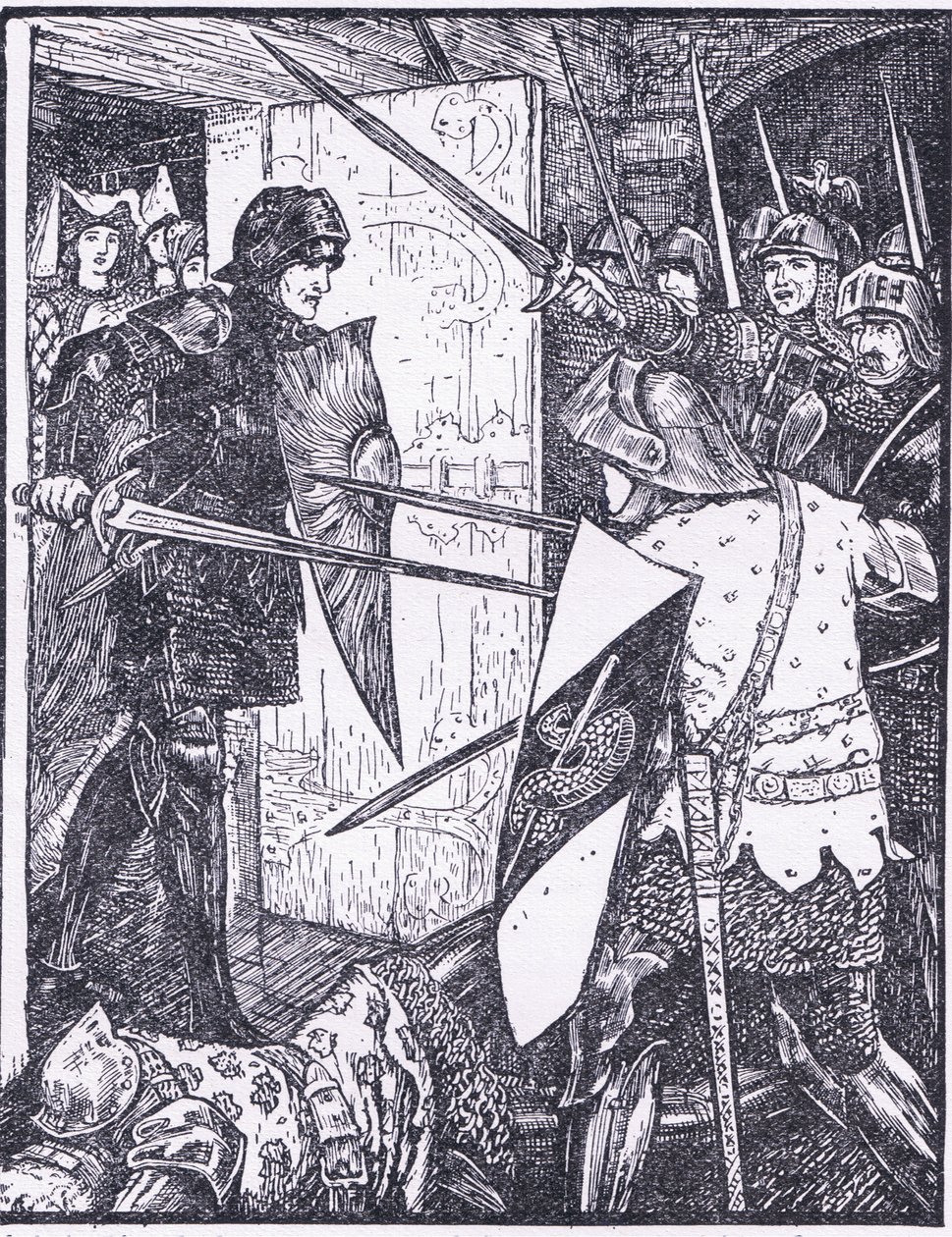 Lancelot sai do quarto de Guenevere, ilustração de 