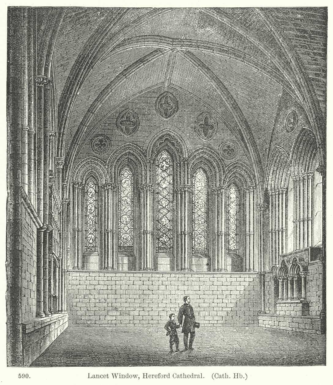 Janela de lanceta, Catedral de Hereford (gravura) de English School