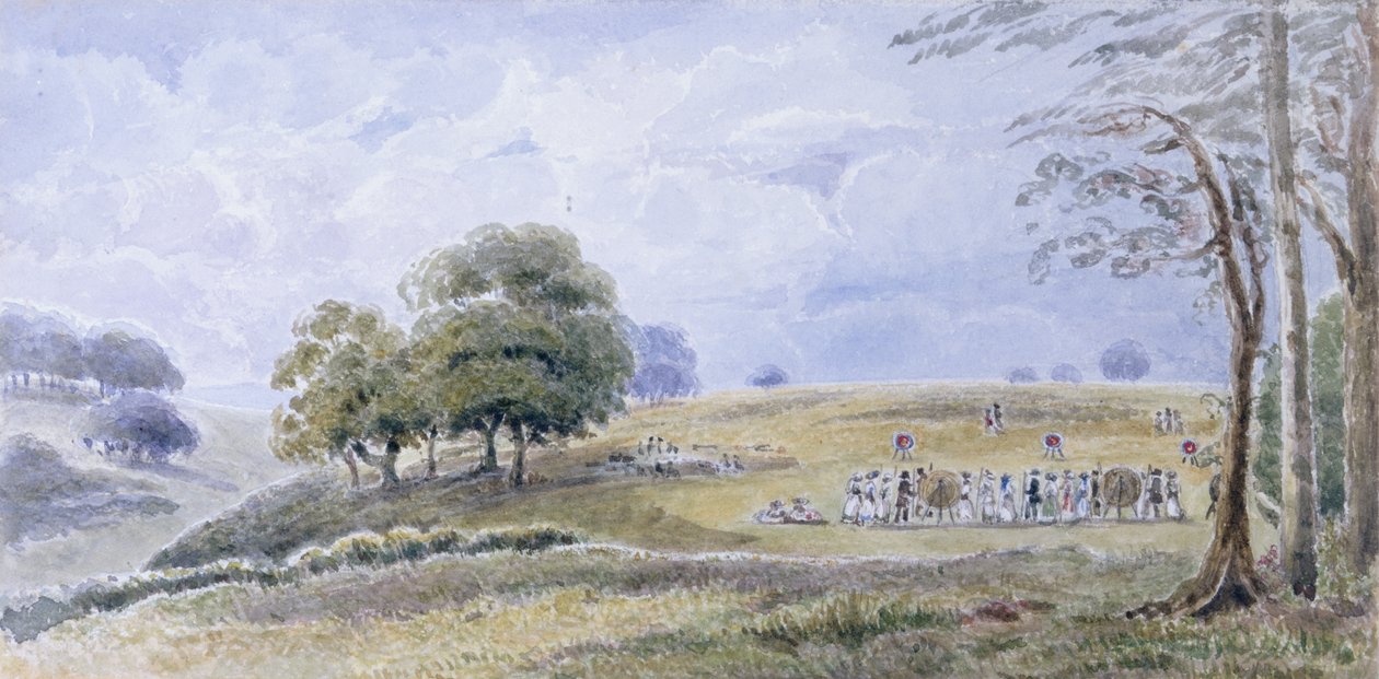 Paisagem com mulheres arqueiros (wc no papel) de English School