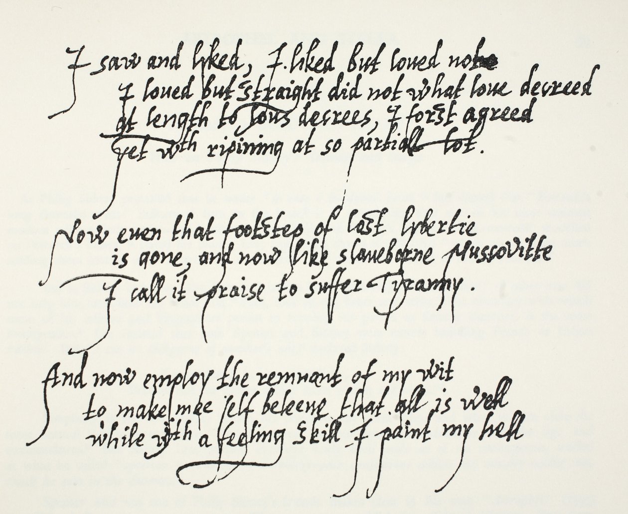 As últimas dez linhas do senhor Philip Sidneys Astrophel Sonnet descrevendo como gradualmente, e muito tarde, ele percebeu seus próprios sentimentos sobre Stella. de English School