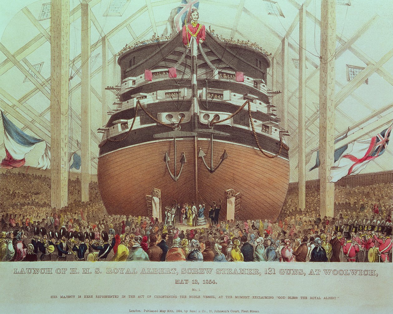 Lançamento do HMS Royal Albert, Screw Steamer, 131 armas, em Woolwich, 13 de maio de 1854 de English School