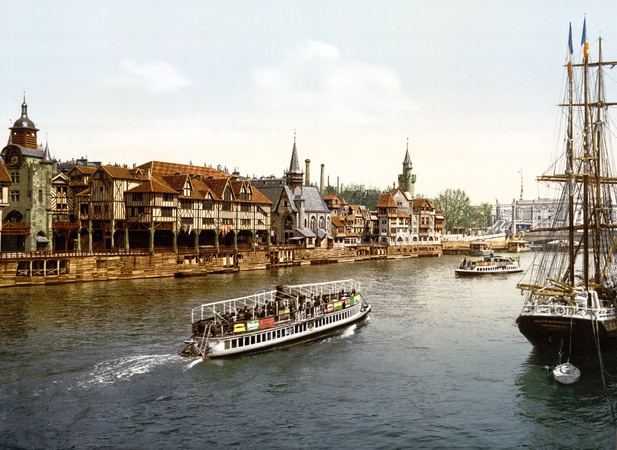 Old Paris, visto no rio Sena, Paris (foto colorida à mão) de English School