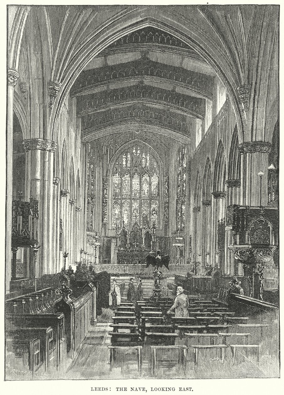 Leeds: A Nave, olhando para Leste (gravura) de English School