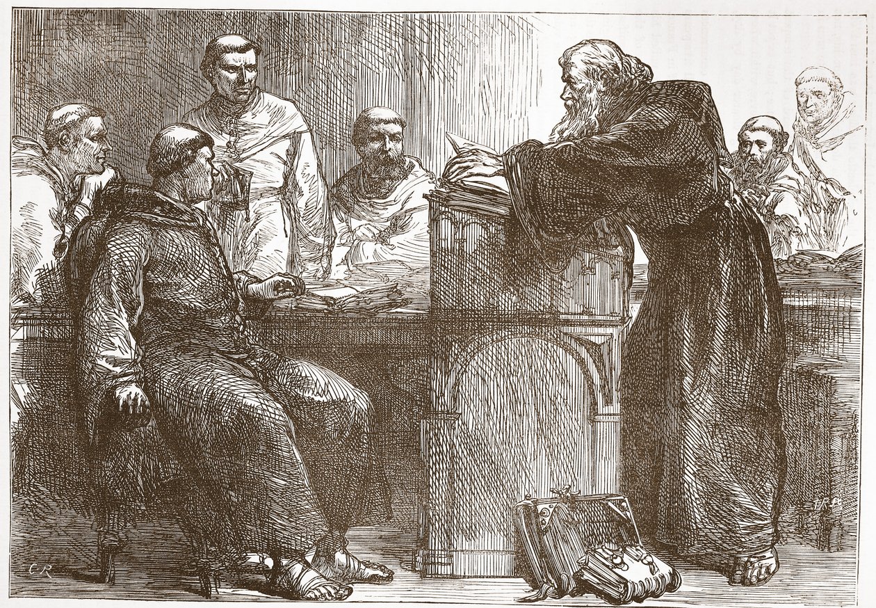 Lefevre lecionando na Sorbonne, ilustração da História do Protestantismo por James Aitken Wylie (1808-1890), pub. 1878 de English School