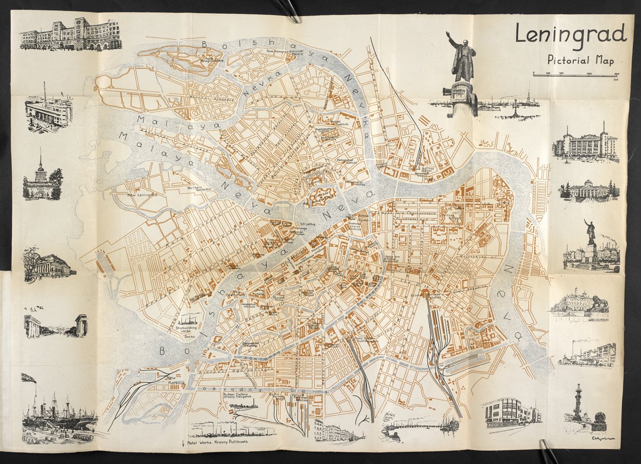 Leninegrado, mapa pictórico dobrado a partir de 