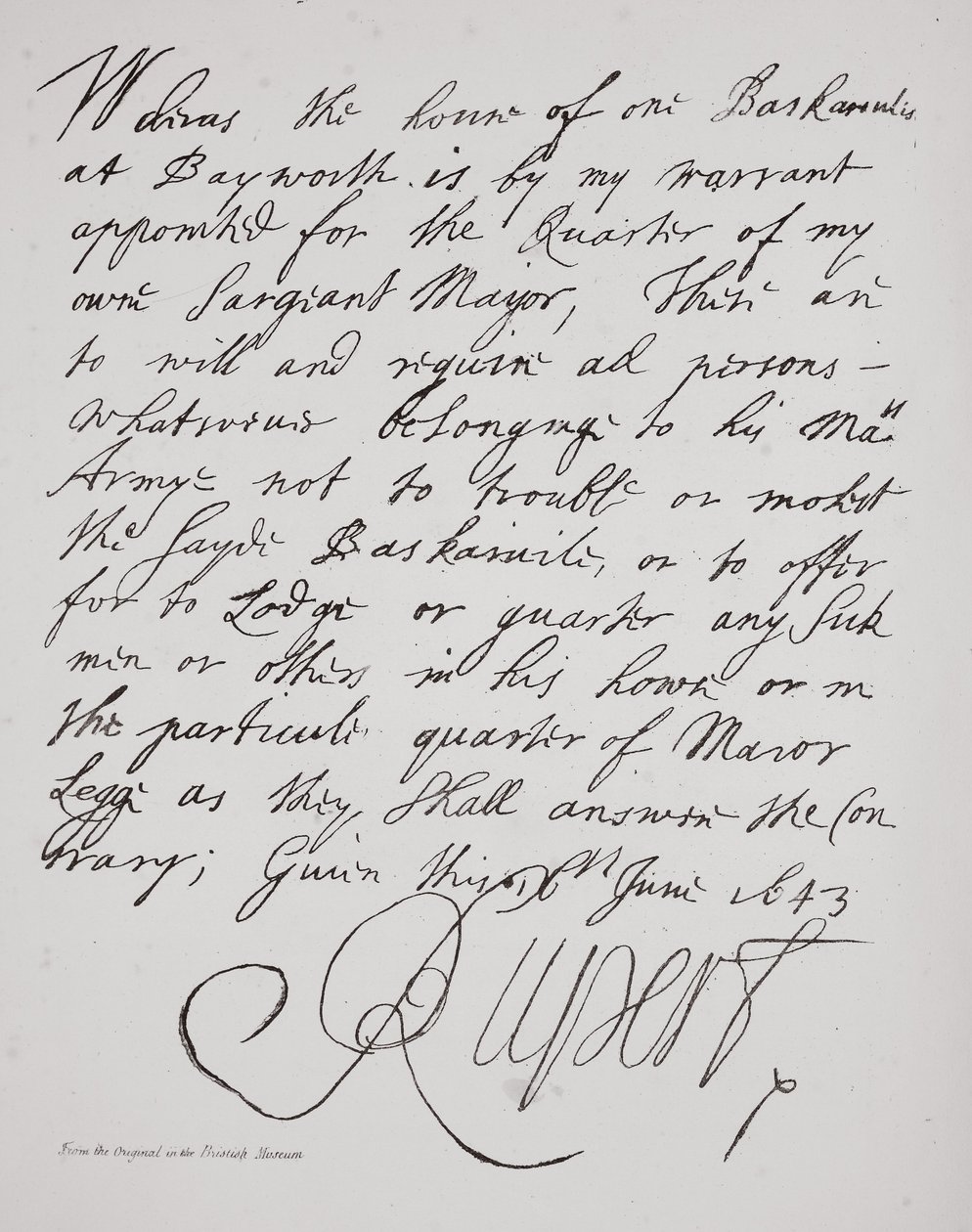 Carta do Príncipe Rupert, junho de 1643 de English School