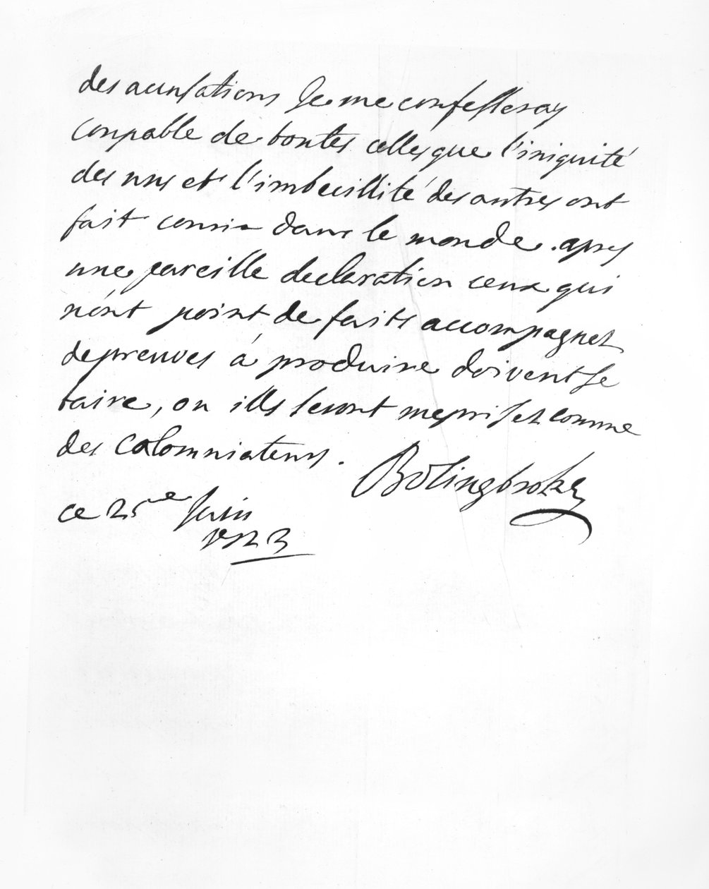 Carta enviada por Lord Bolingbroke ao Abbé Alari (lito) de English School