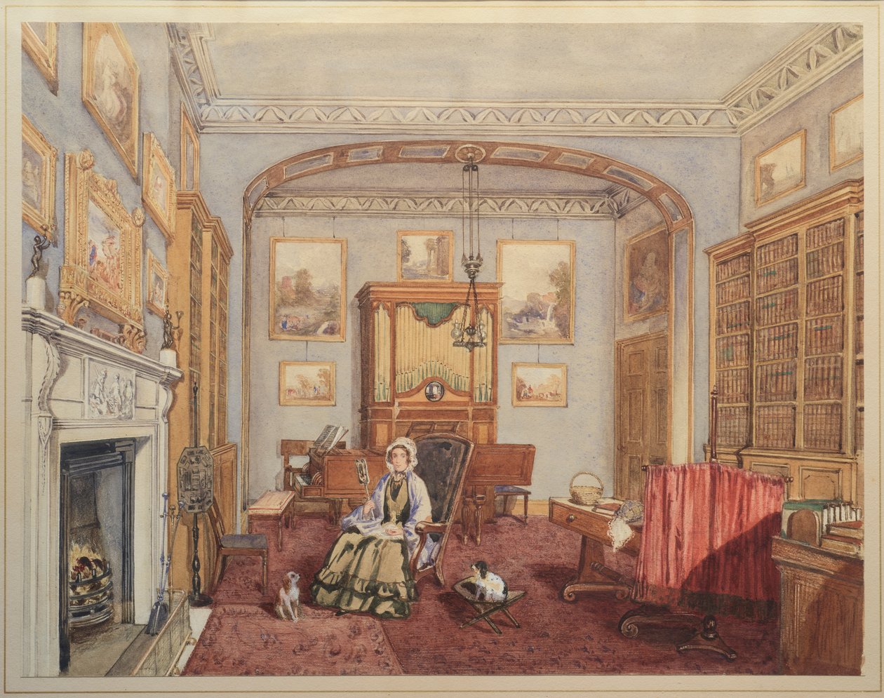 Biblioteca - Sala de Música com o Northwick Bacchus e Ariadne após Ticiano, c.1830 de English School