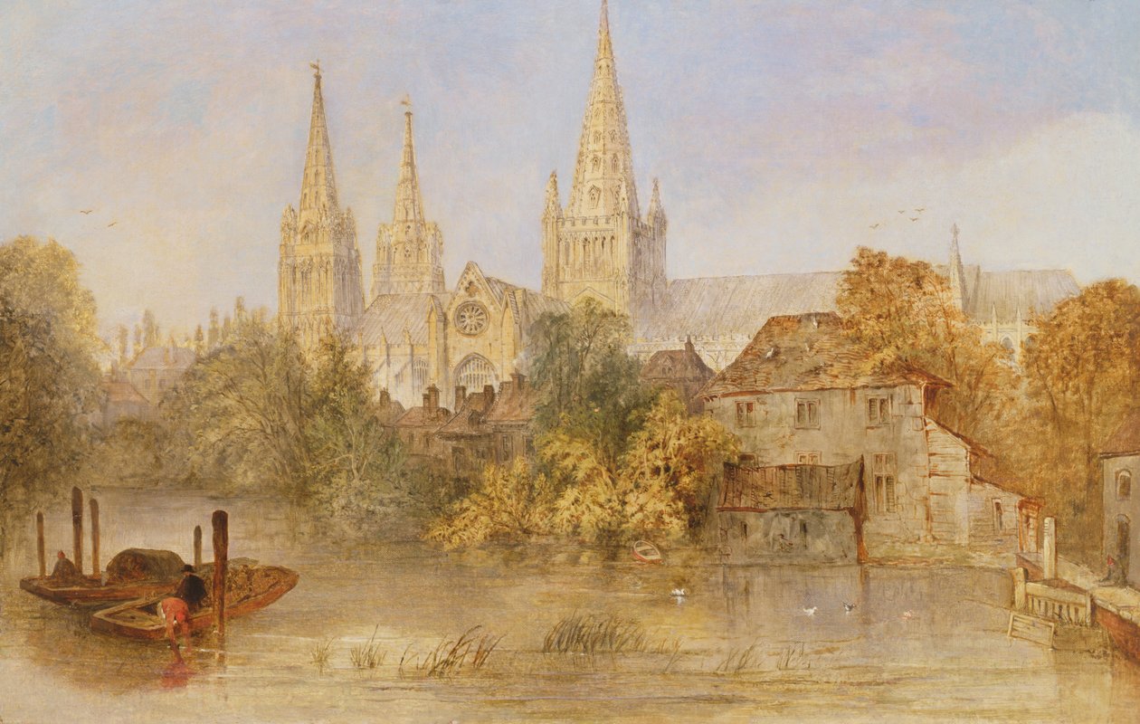 Catedral de Lichfield da piscina de Stowe, c.1850 de English School