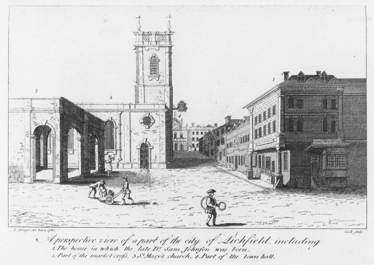 Lichfield, o local de nascimento do Dr. Johnson (gravura) de English School