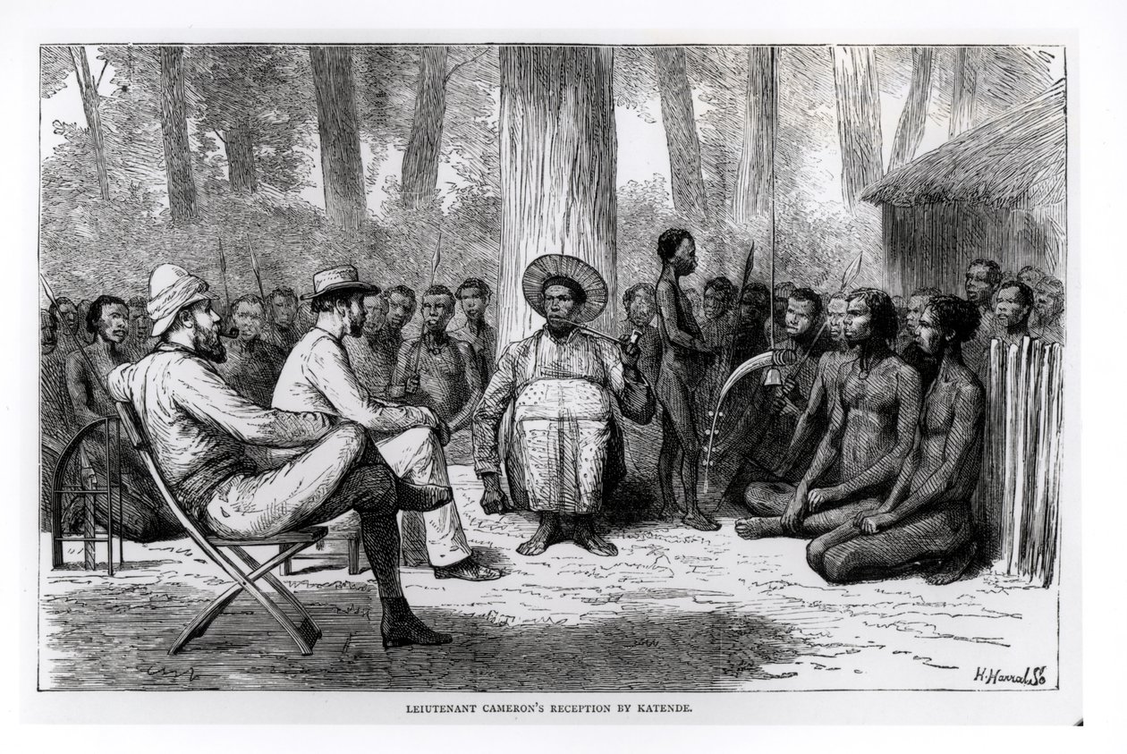Tenente Verney Lovett Camerons (1844-94) Recepção de Katende, gravada por Horace Harral de English School