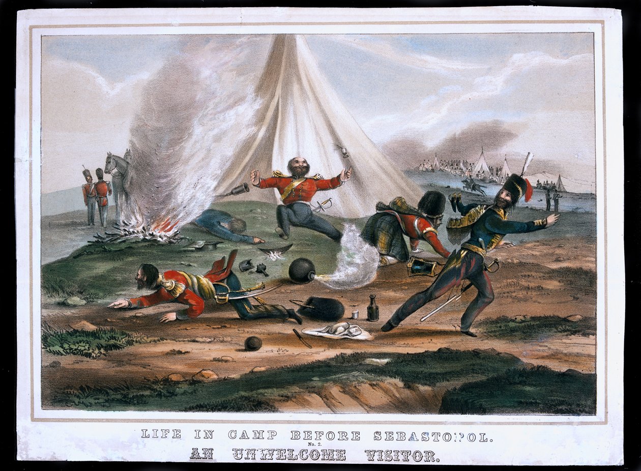 Vida no acampamento antes de Sebastopol, no. 2: Um visitante indesejável, publicado por Read and Company, 1854 de English School