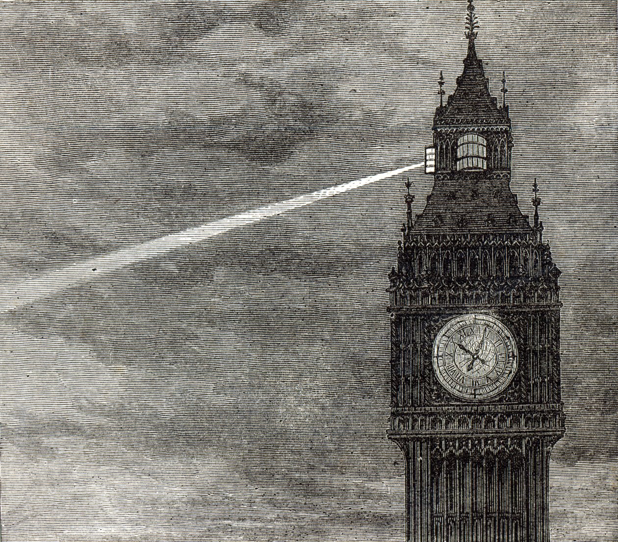 Luz na Torre do Relógio, Casas do Parlamento da The Illustrated London News, 16 de agosto de 1873 de English School
