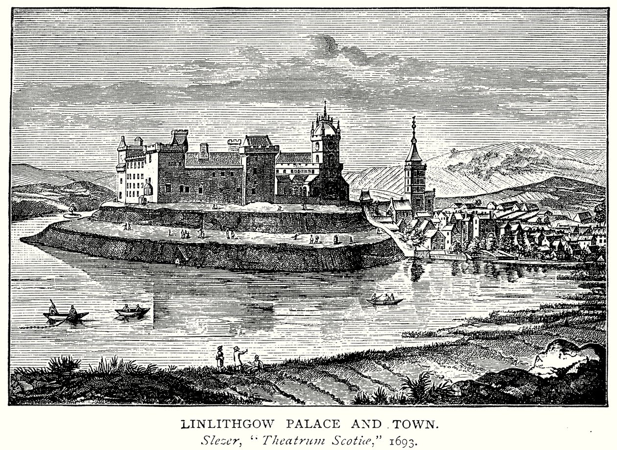 Palácio e cidade de Linlithgow (gravura) de English School