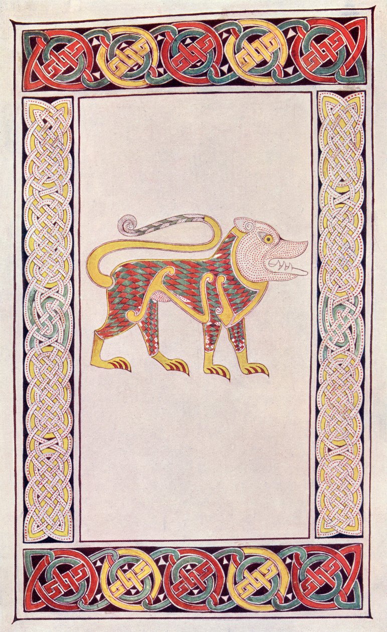 Leão de São Marcos, fac-símile de uma iluminação do Livro de Durrow, do livro A Igreja da Inglaterra: Uma História para o Povo, publicado em 1910 de English School