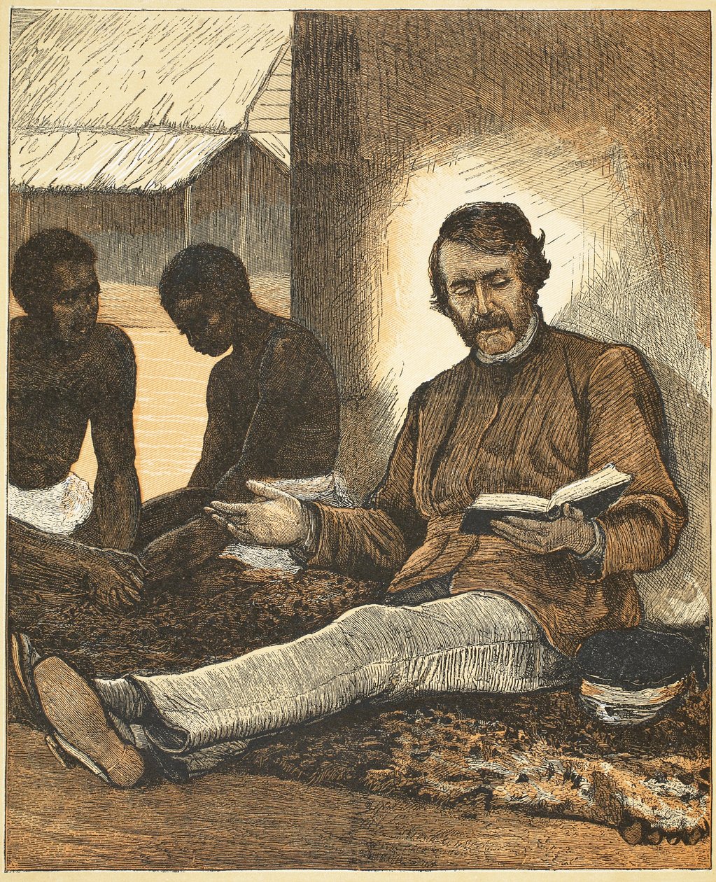 Livingstone, ilustração da edição pictórica da vida e das descobertas de David Livingstone por J. Ewing Richie, bar. por A. Fullarton & Co., 1876 de English School