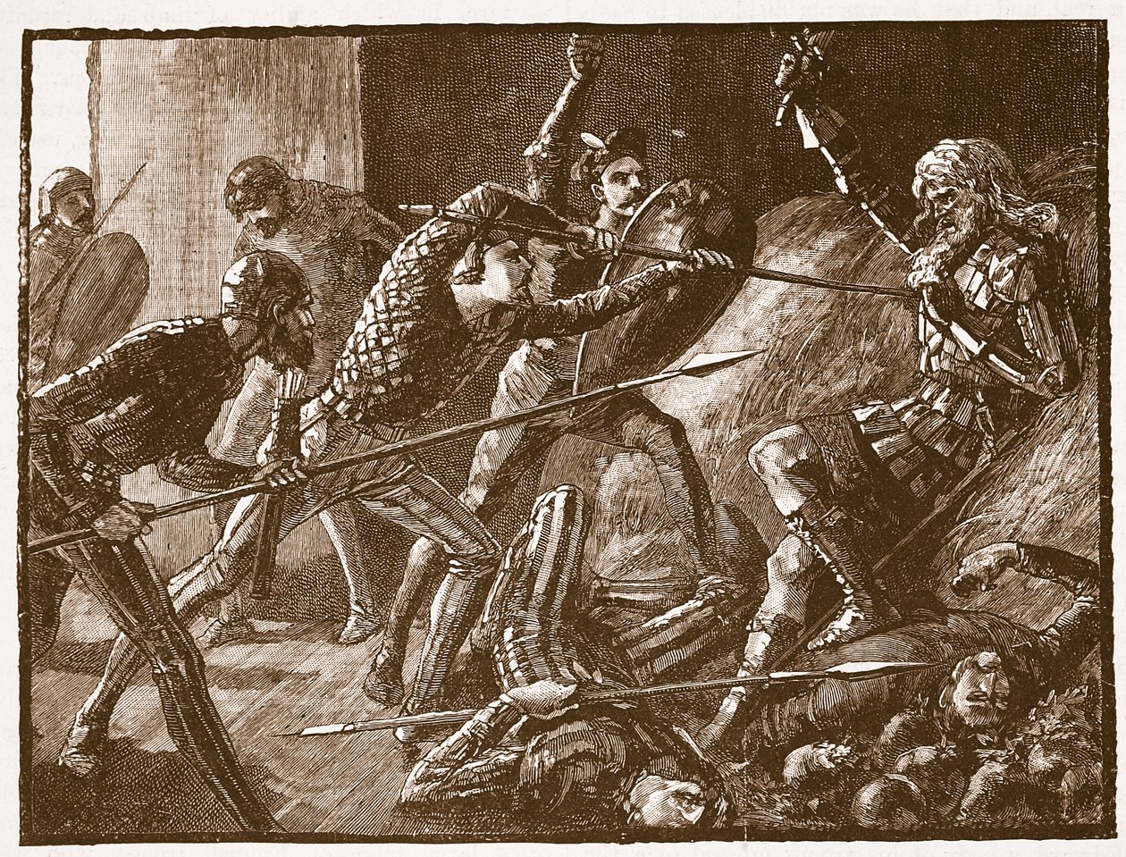 Llewelyns última luta, ilustração da história ilustrada de Cassells da Inglaterra (foto sépia) de English School