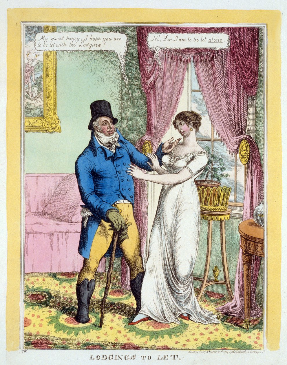 Alojamentos para alugar, pub. 1814 (gravura colorida à mão) de English School