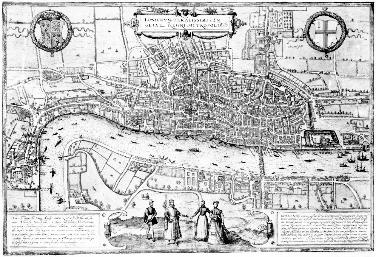 Londinium Feracissimi Angliae Regni Metropolis, ilustração tirada de Londres na época dos Tudors por Sir Walker Besant, 1904 de English School