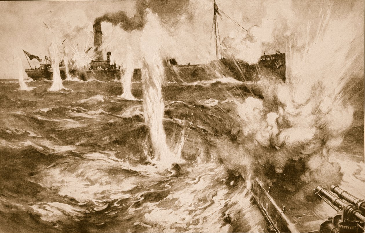 London Collier Wandle, com sucesso, envolvendo um submarino alemão no Mar do Norte em 29 de abril de 1916, 1914-19 de English School