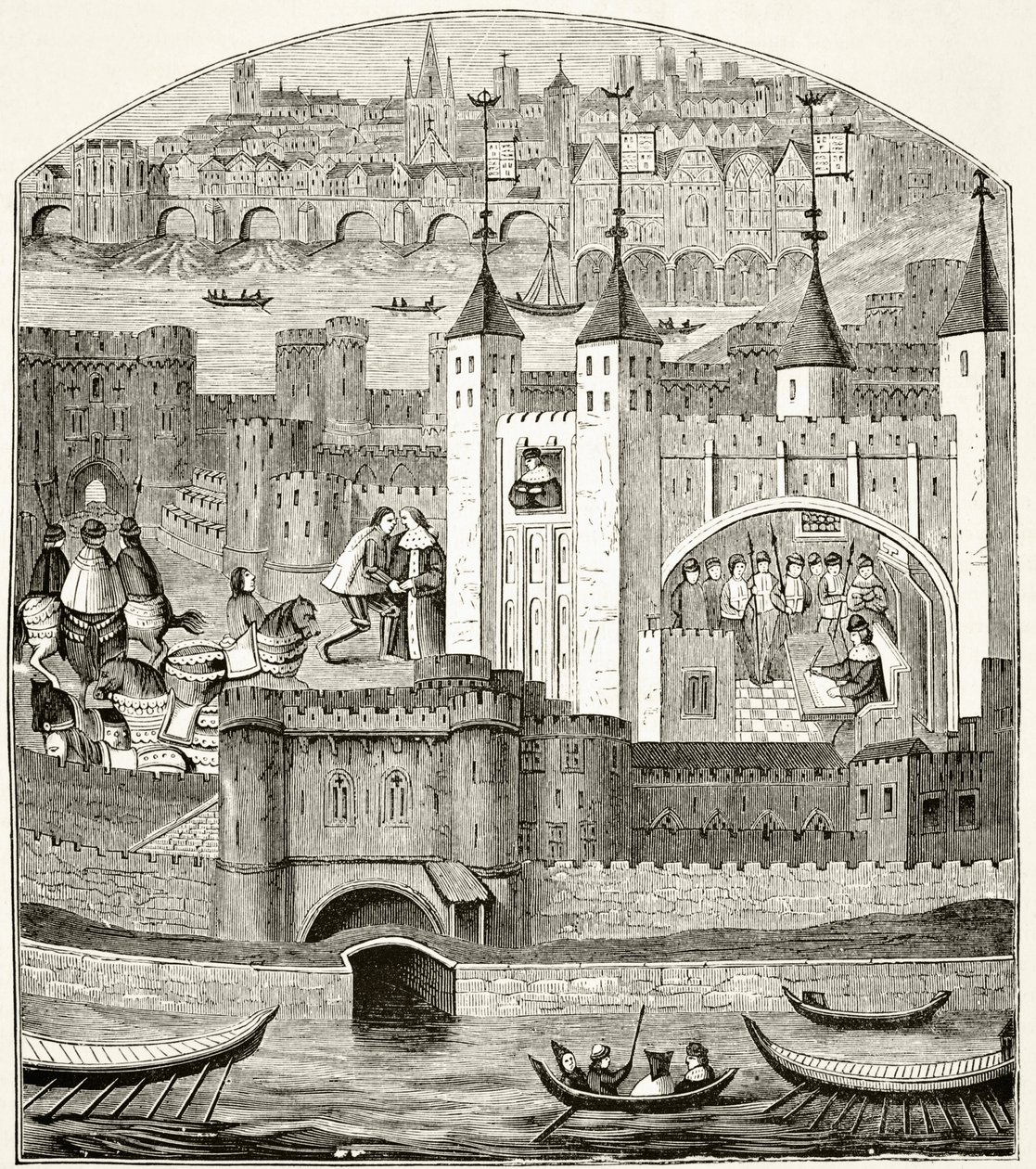 Londres e a Torre de Londres no século 15, de "A História Nacional e Doméstica da Inglaterra", de William Hickman Smith Aubrey (1858-1916) publicaram Londres, c.1890 de English School