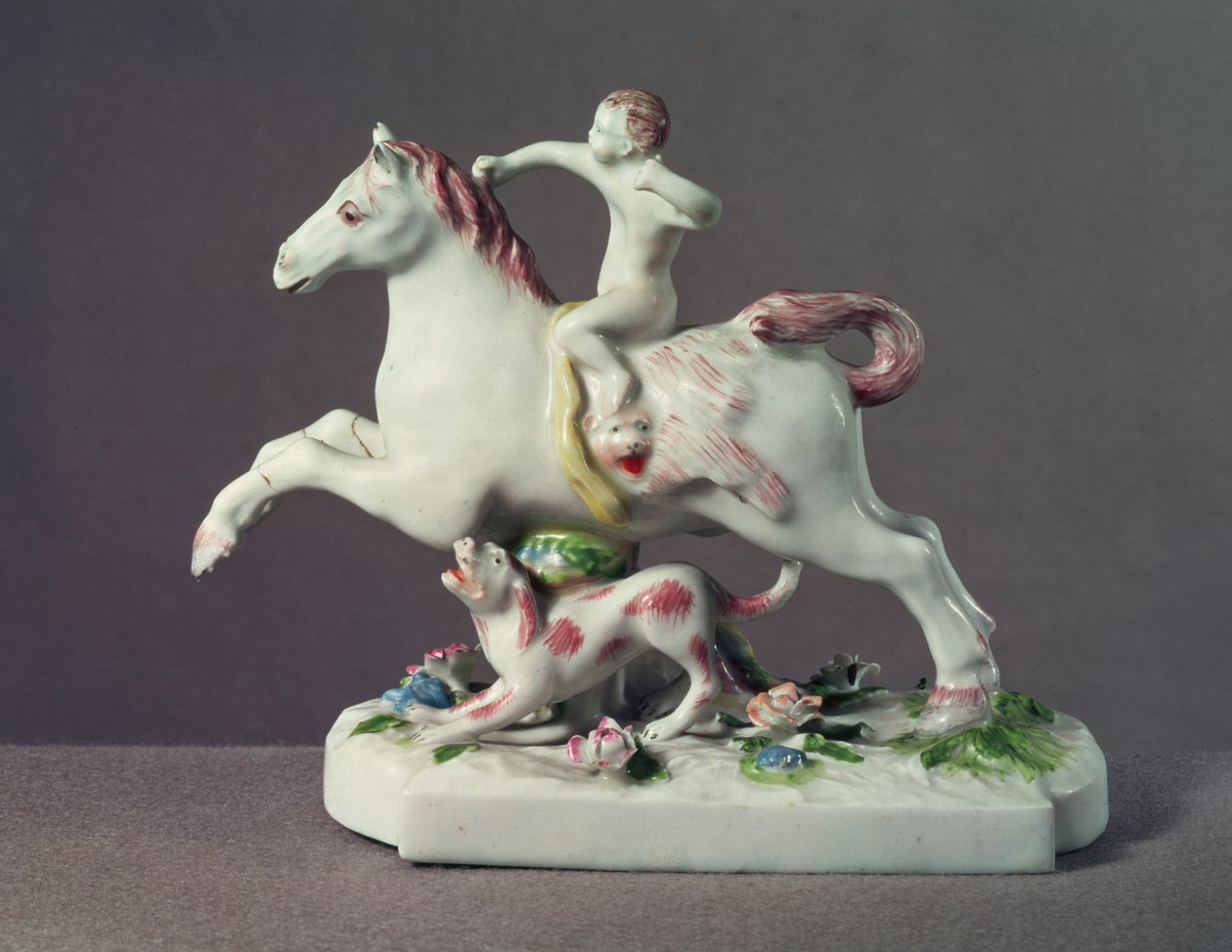 Longton Hall figura de Cupido montando um cavalo, c.1755 (porcelana) de English School