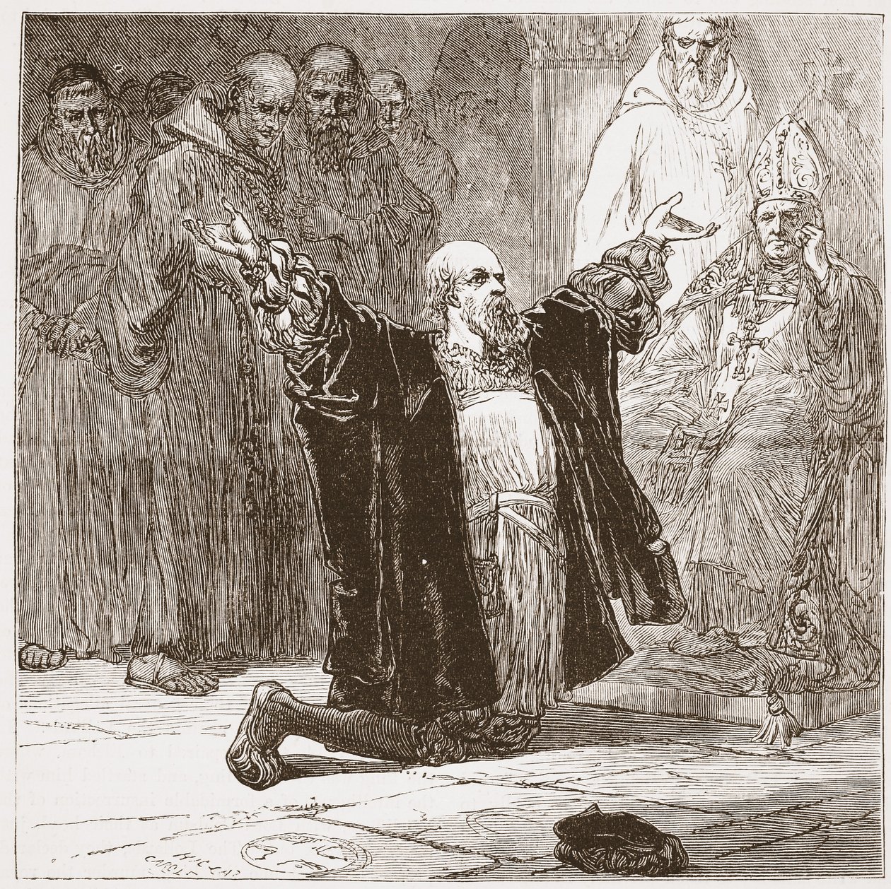 Lord Cobham perante os Bispos, ilustração de The History of Protestantism por James Aitken Wylie (1808-1890), pub. 1878 de English School