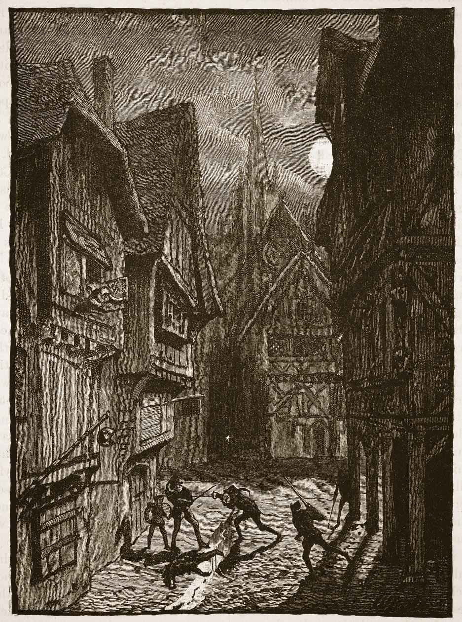 Lord Grey e seus seguidores atacando o conde de Southampton, ilustração da história ilustrada de Cassells da Inglaterra (foto sépia) de English School