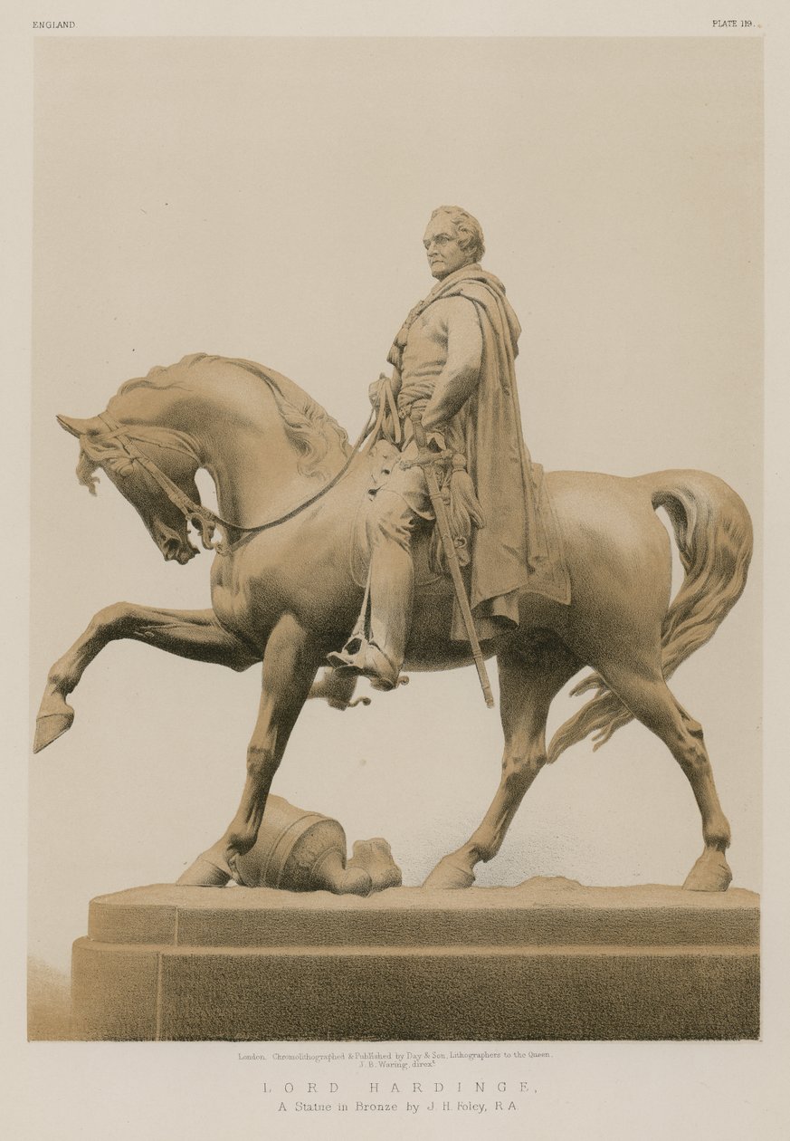 Lord Hardinge, uma estátua em bronze de J H Foley, R A (cromolitografia) de English School