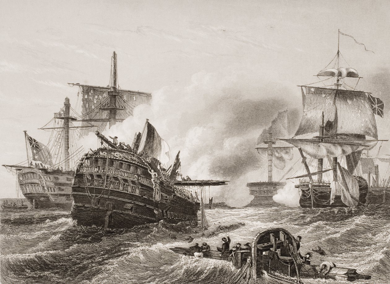Lord Howe&39;s Victory over the French, ilustração de "Batalhas da Inglaterra por Mar e Terra", de Lieut. Coronel Williams de English School