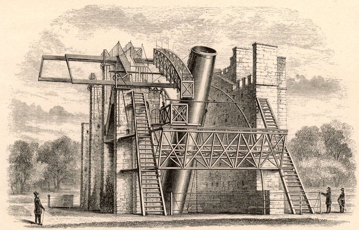 Lorde Rosses, grande telescópio refletor, de Um manual de astronomia descritiva de George F. Chambers, publicado em Oxford, 1890 de English School