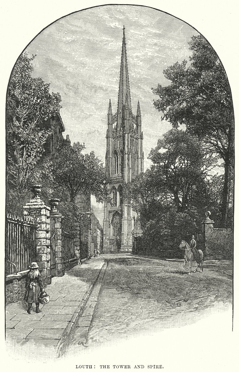 Louth: A torre e o pináculo (gravura) de English School