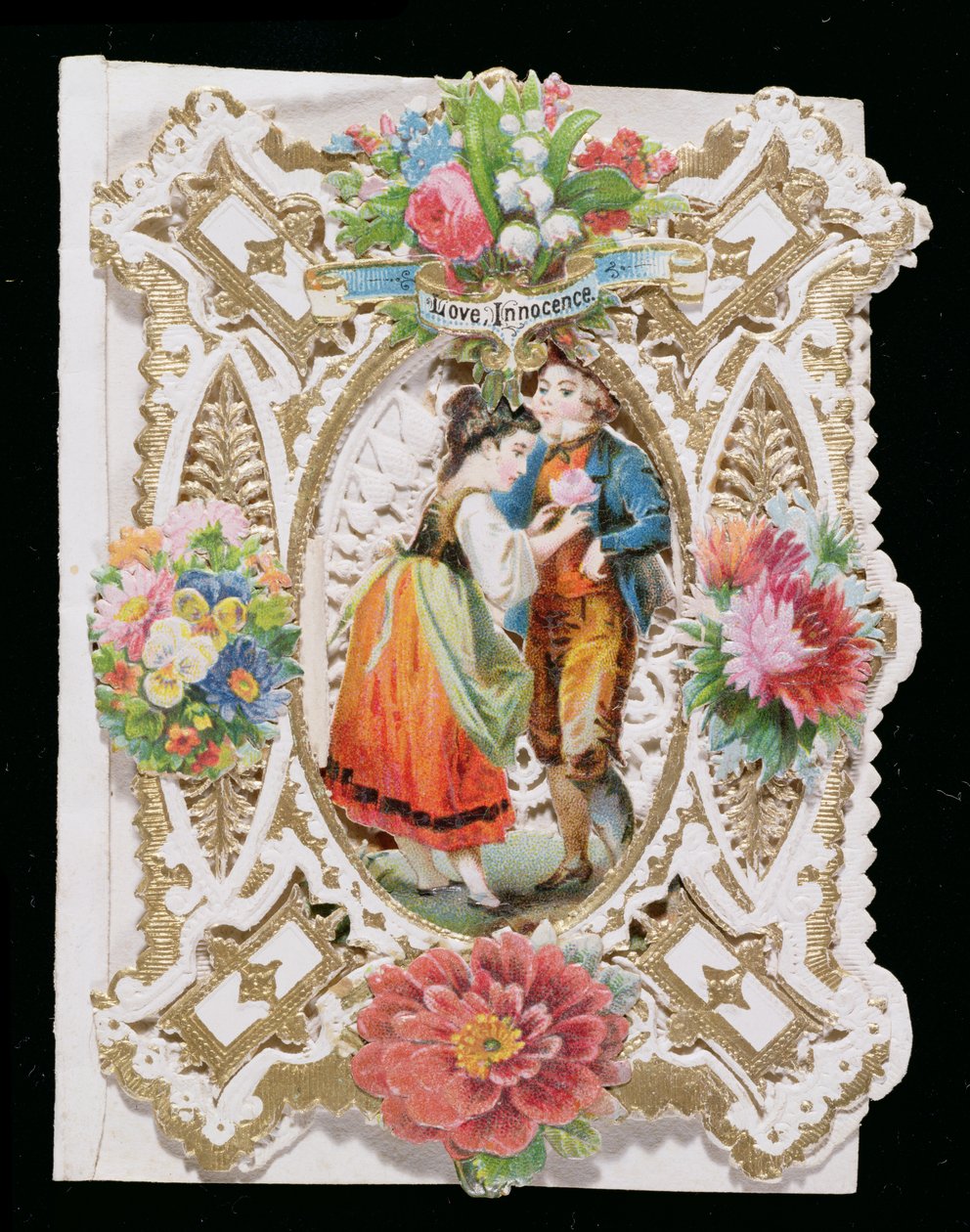 Amor, inocência, cartão de dia dos namorados, c.1870 (cor litho no papel) de English School