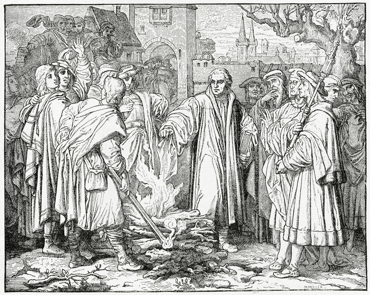 Luther queima o touro papas em 1520, 1882 de English School