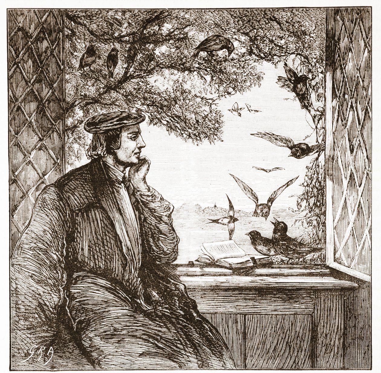 Luther de Coburg Castle: a dieta de Jackdaws, ilustração de A História do Protestantismo por James Aitken Wylie (1808-1890), pub. 1878 de English School