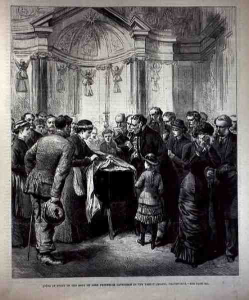 Mentir no Estado, o Corpo do Senhor Frederick Cavendish (1836-82) na Capela da Família, Chatsworth, de The Illustrated London News, 20 de maio de 1882 de English School