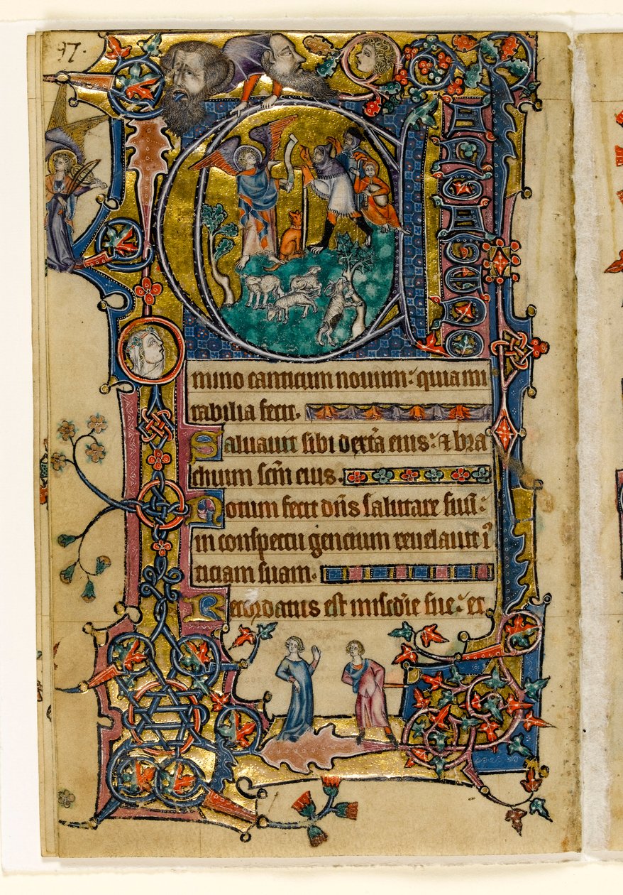 MS 1-2005, fol. 139v: A Anunciação aos Pastores, historiated inicial do Psalter Macclesfield, Uso de Sarum, East Anglia, c.1330 de English School