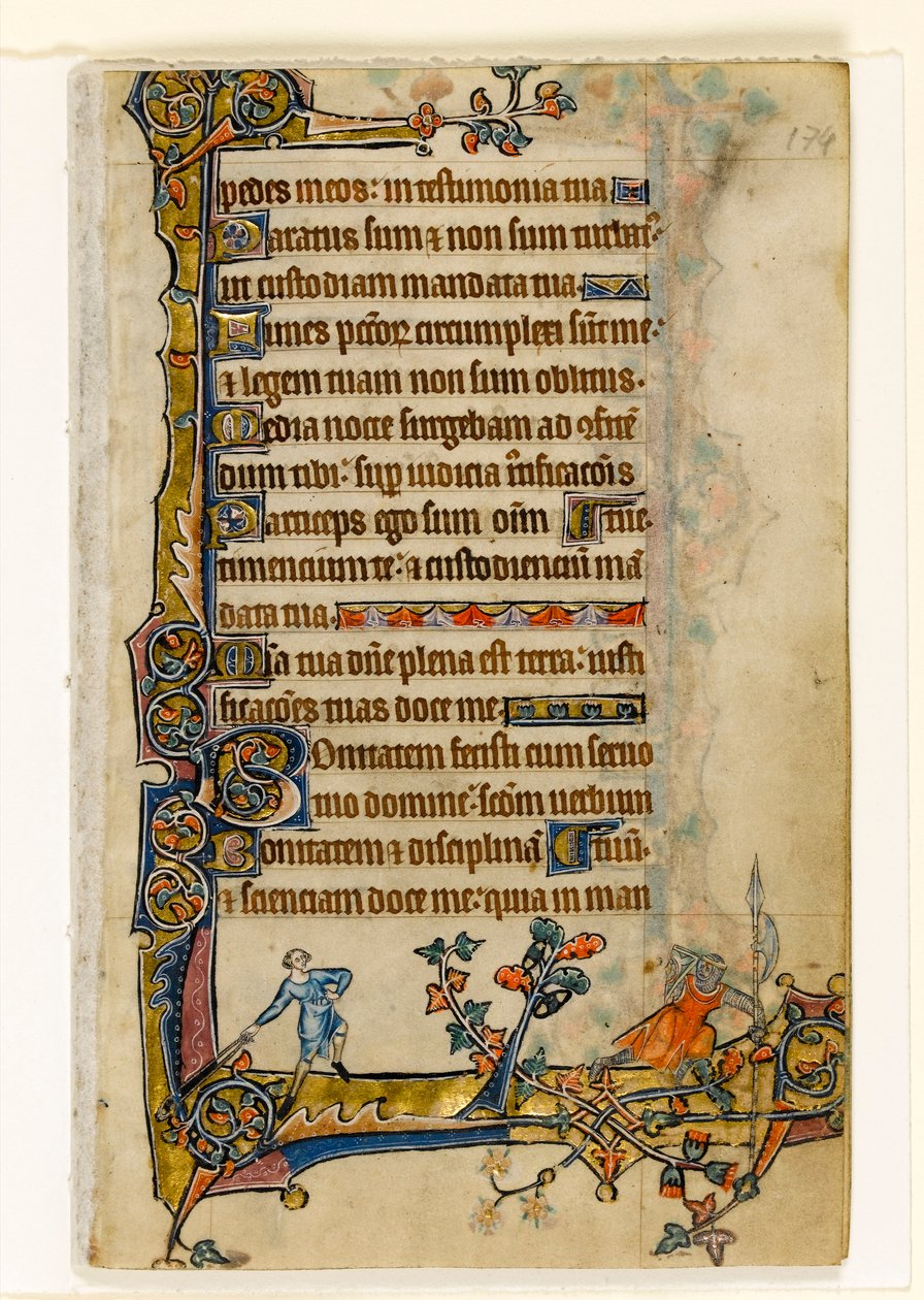 MS 1-2005, fol. 174r: David e Golias, decoração marginal do Saltério de Macclesfield, Uso de Sarum, East Anglia, c.1330 de English School
